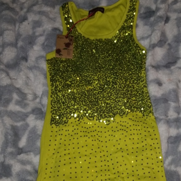 Womens Green Sequined Tanktop - Picture 1 of 1